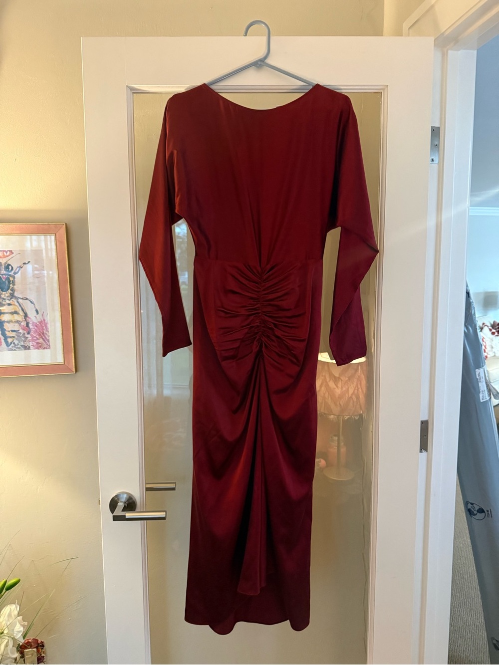 Veronica Beard Burgundy Long Sleeve Ruched Midi Dress